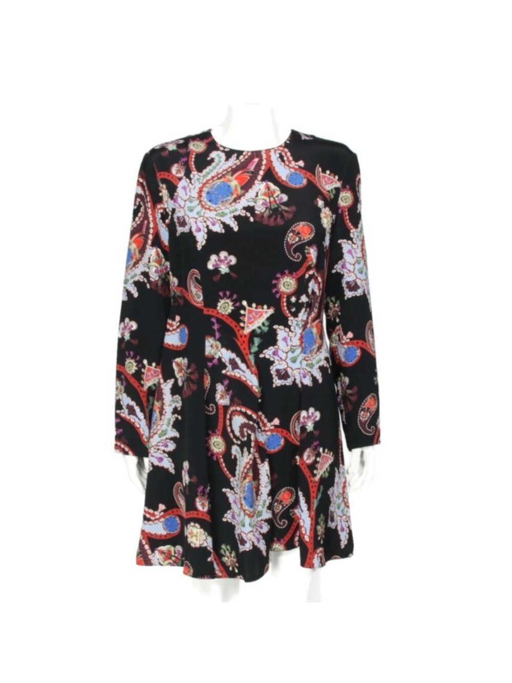 MARY KATRANTZOU Silk A-Line Dress Womens Paisley Tassles Clock Print sz 10 /302